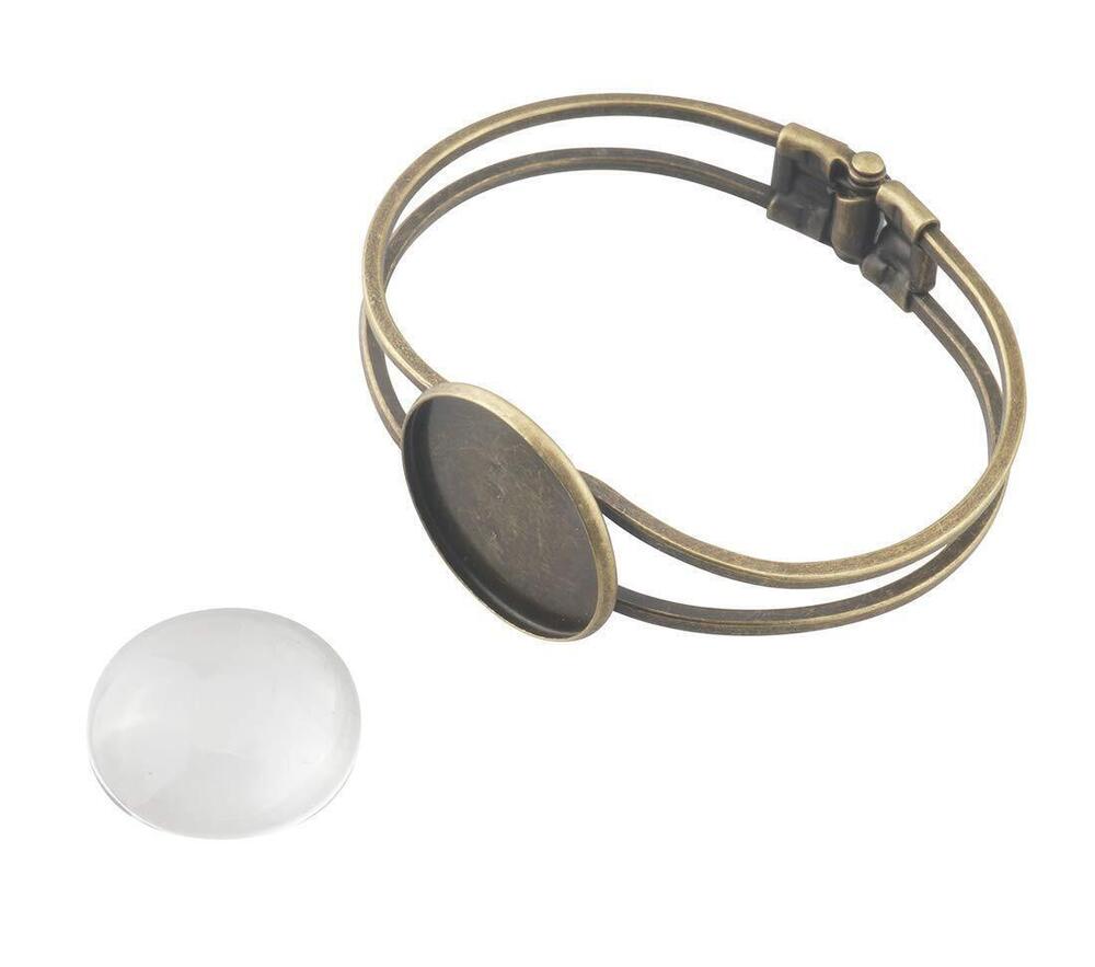 4380 Cabochon Bracelet Bezel Tray Blank Cuff Bracelet with Glass Domes